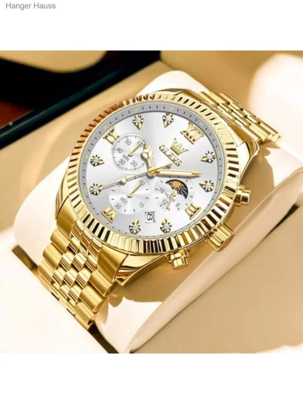 Men's Chronograph Watch Large Face Stainless Steel Analog Dress